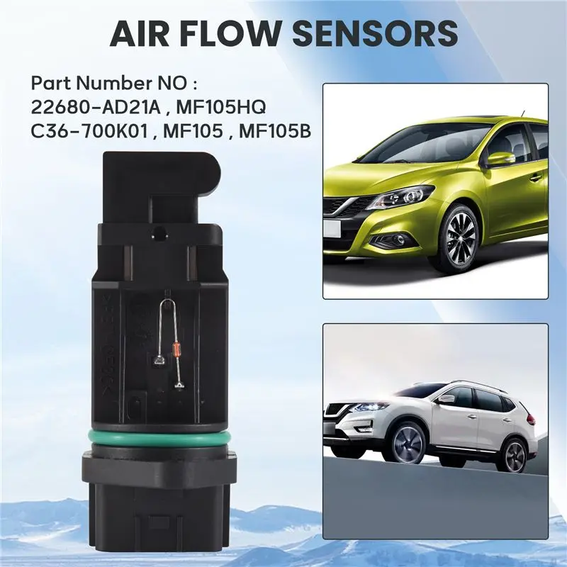 Фото Датчик массового расхода воздуха (MAF) для NISSAN SERENA 2.0 16V SR20DE 22680-AD21A 22680AD21A MF105HQ MF105B №5