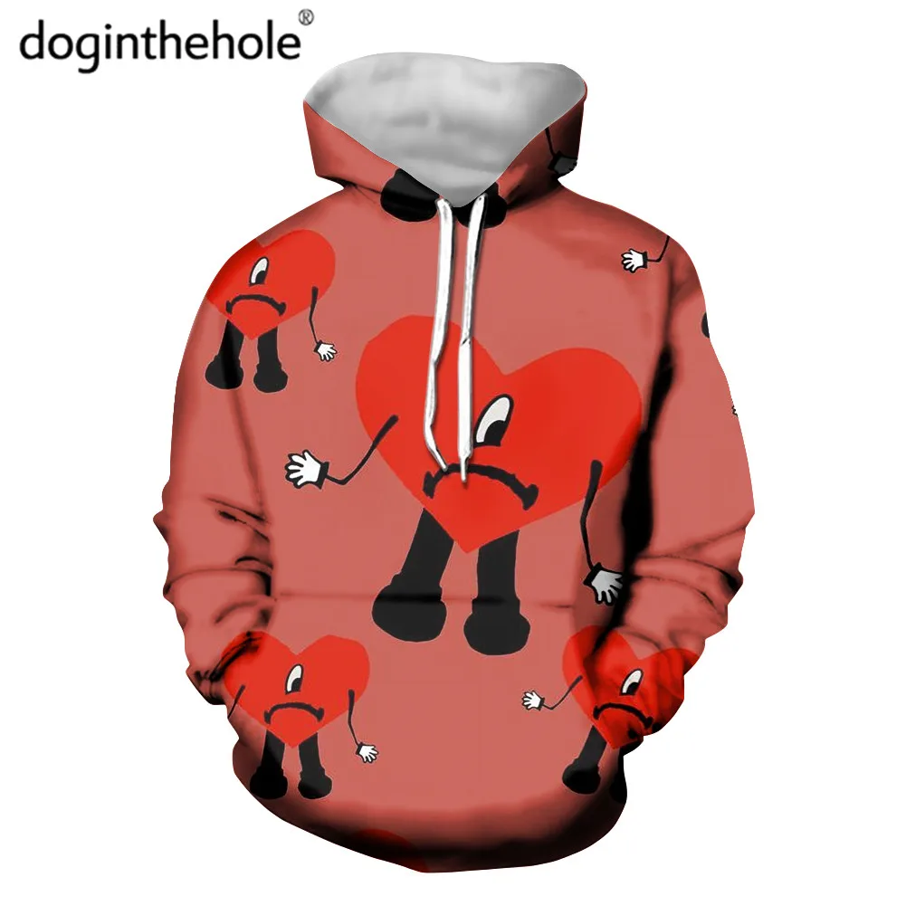 

Doginthehole Fashion Bad Bunny Heart Print Hoodies Pullovers for Women Spring Autumn Oversized Sweatshirt Girls Tracksuit 2022