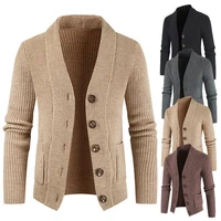winter thickened mens knitted cardigan solid color lapel cardigan sweater coat