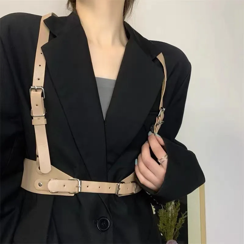 Punk Leather Harness Belt Women PU Leather Suspender Belt Steampunk Underbust Corset With Strap Waistcoat Clubwear To Wear Out