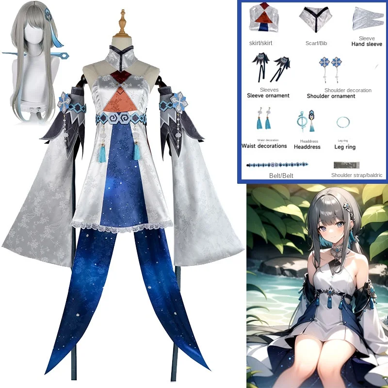 

Anime Game Genshin Impact Guizhong Cosplay Halloween Costume for Women Party Dress Suit Wig Clothing Full Set