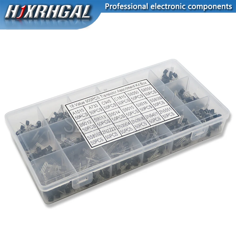 

900PCS 18Values TO-92 Transistor Assortment Kit hjxrhgal A1015 2N2222 C1815 S8050 2N3904 2N3906 S9012 Transistors set pack