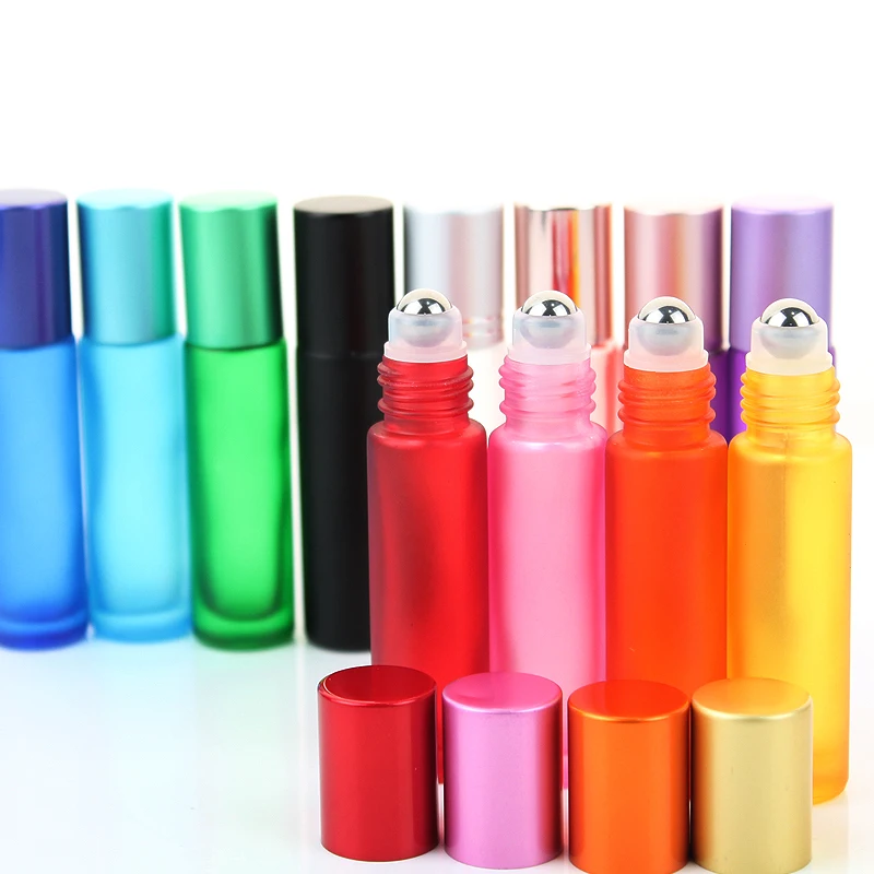 

10pcs/pack 10ml Portable Frosted Thick Glass Roller Essential Oil Perfume Bottles Travel Refillable Roller Ball Bottle Container