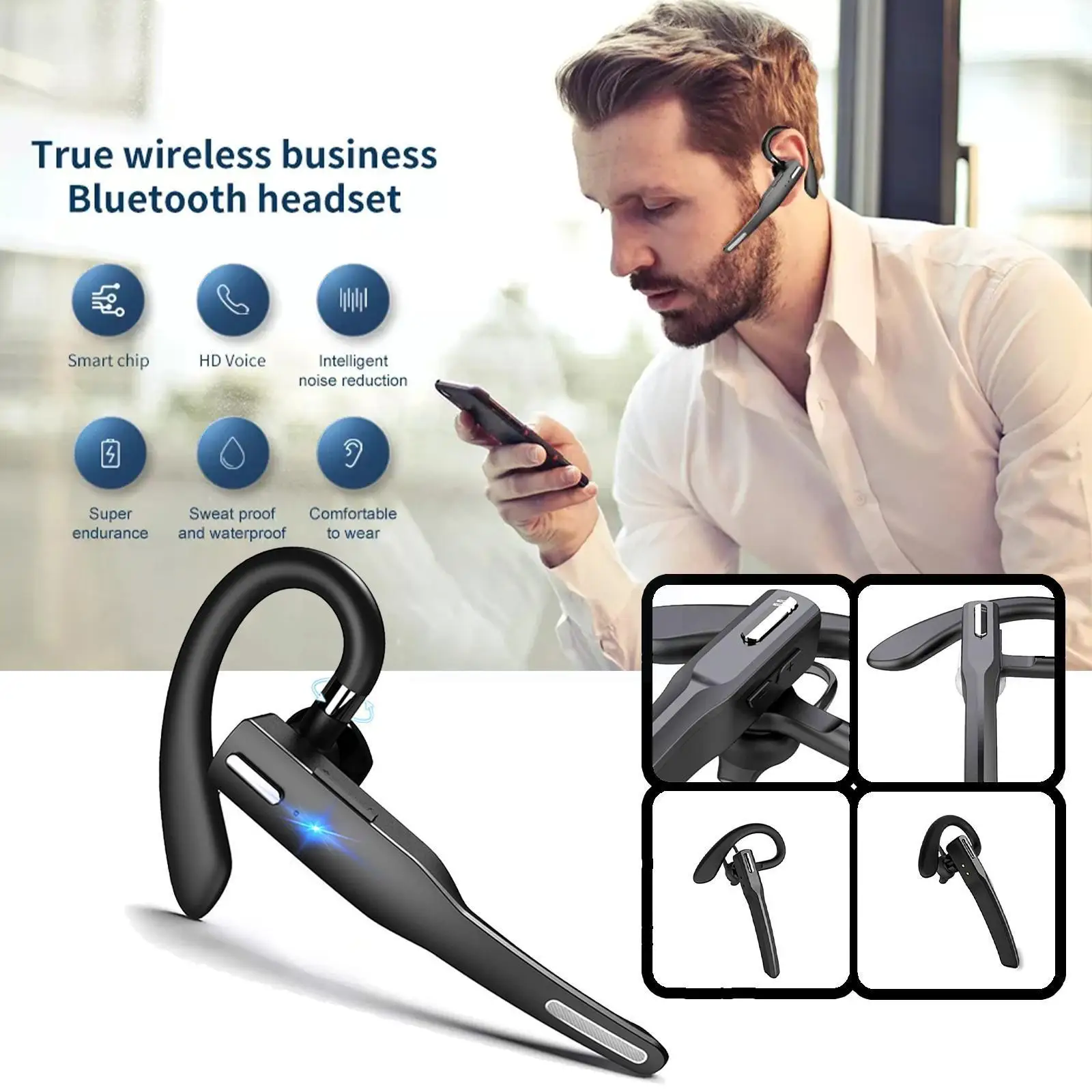 Drive Bluetooth-comptiable Business Earphone Wireless Earbuds Single Handsfree For Driving HD Call Headphone Microphone Bus E0C9