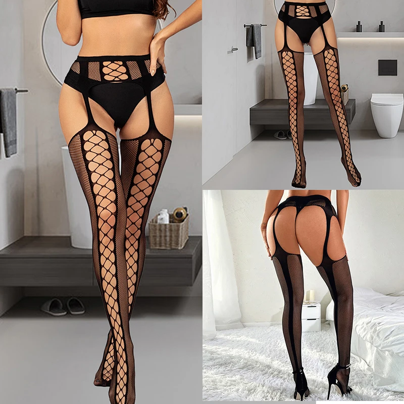 

Хит продаж, пикантные сетчатые колготки, нейлоновые колготки, сексуальное нижнее белье, черные прозрачные открытые кружевные Чулочные изделия с высокой талией и кружевным принтом