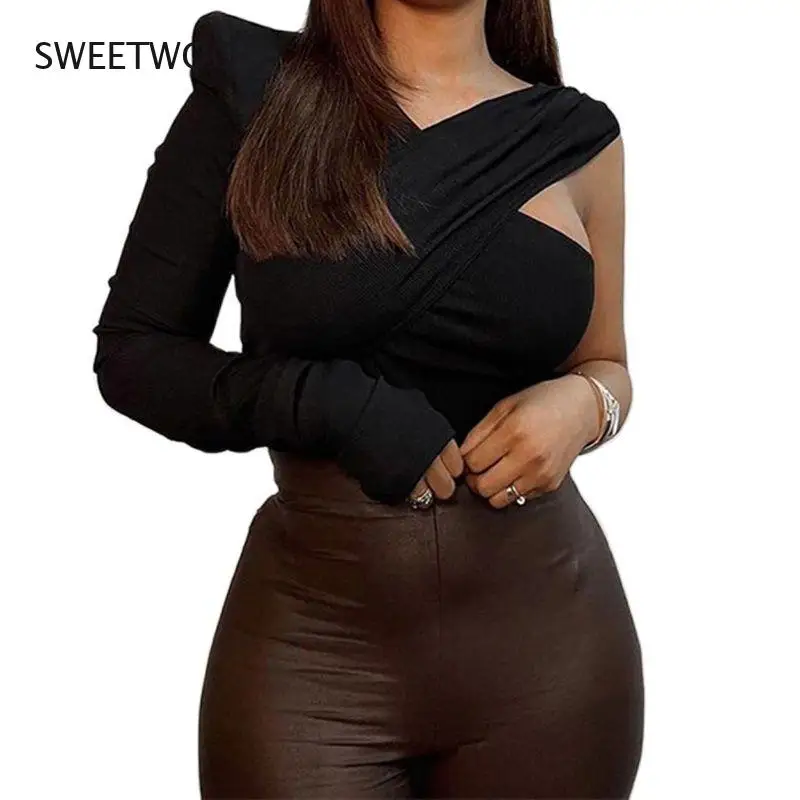 

2022 Winter Sexy T-shirt Women Elegant OL Tee Shirt Femme Sexy Woman Tshirts Fashion One Shoulder Tee Top Fast Shipping