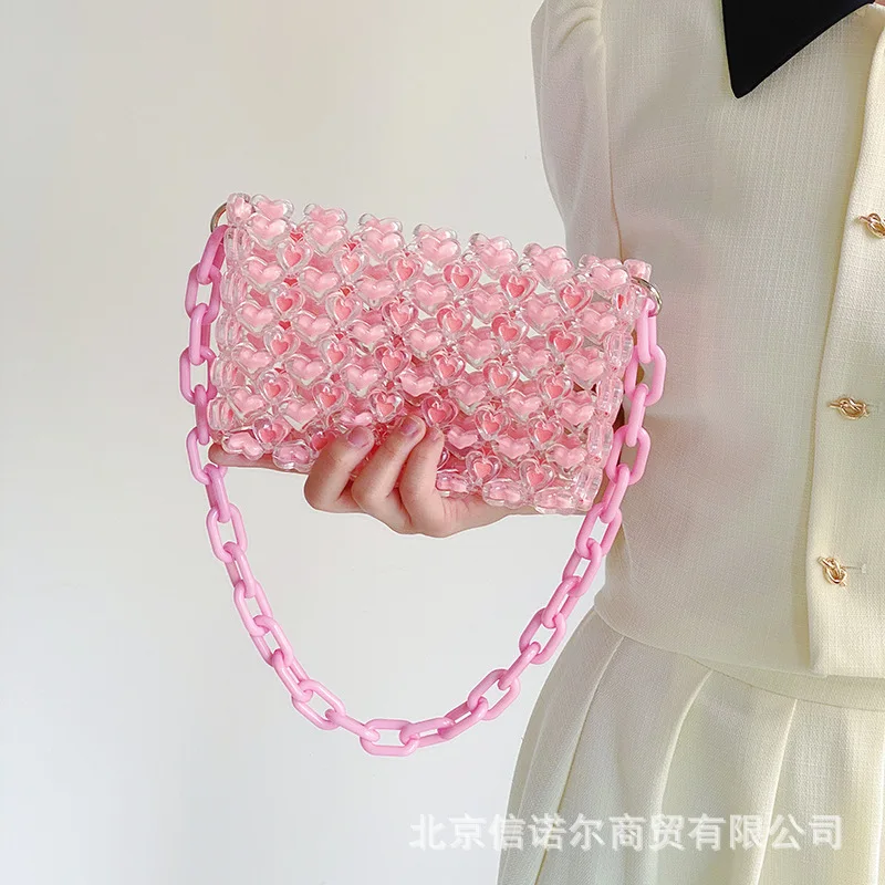 

Fashion Popular New Cute Girl Love Beaded Handmade Shoulder Underarm Women's Bag