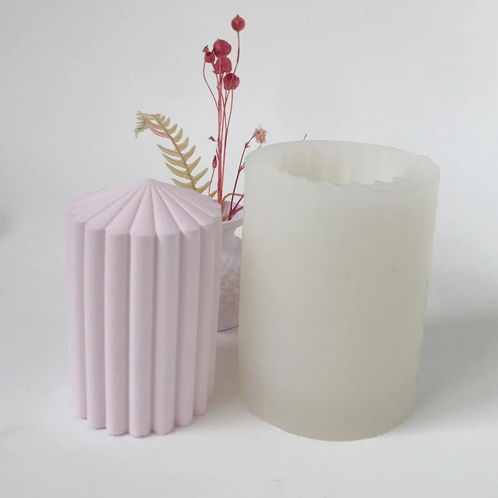 ść pionowe paski forma na świecę geometryczna iglica wzór przekładni formy cylindryczna świeca do aromaterapii pachnąca z kamienia 8336