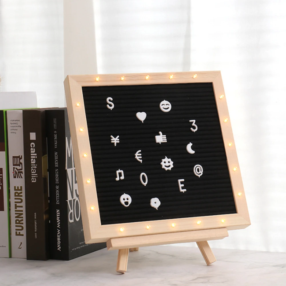 

New Felt Letter Board Wooden Frame with Led Changeable Symbols Numbers Characters Message Boards For Home Office Decor Board