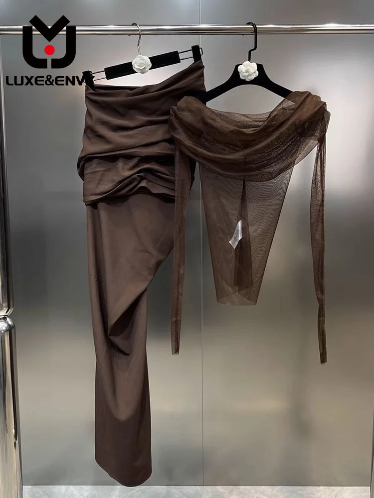 

Роскошная блузка & ENVY 2023 с открытыми плечами и длинными рукавами, привлекательный комплект с высокой талией и полуюбкой