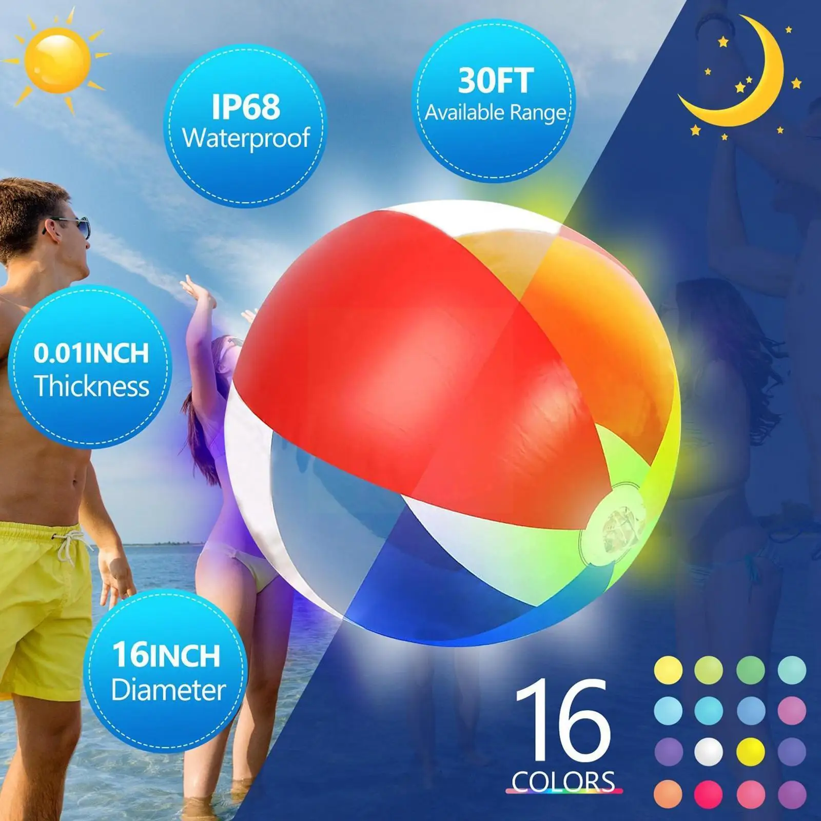 

Игрушка для бассейна, светящийся надувной шар, 16 светильник дистанционное управление, водяной светодиодный шар, светящееся пляжное оборудо...