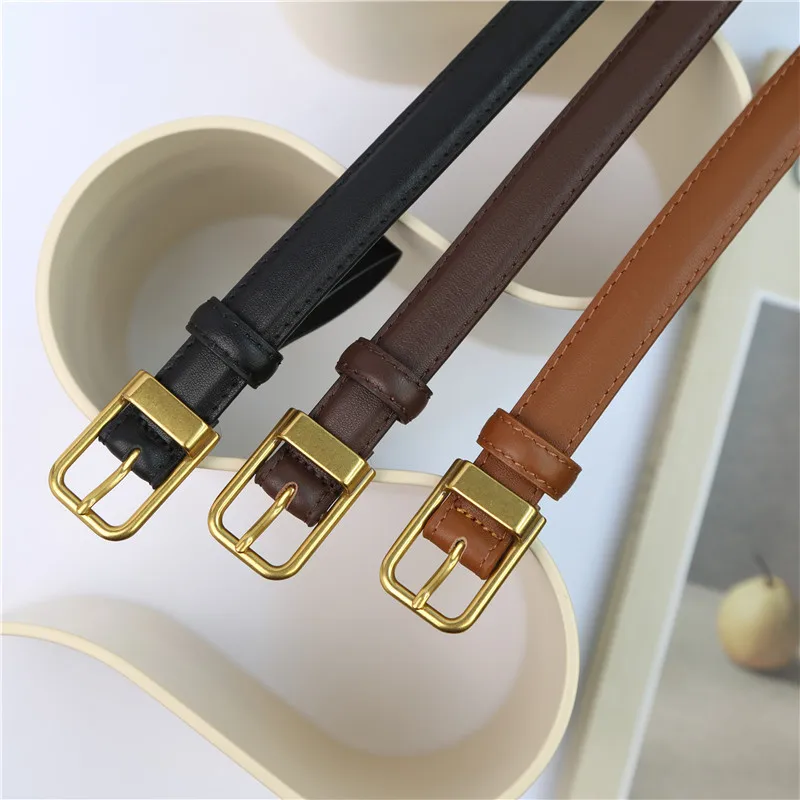 A Niche Retro and Versatile Women's Gold Buckle Leather High-end Canvas Belt with Decorative Top Layer Cowhide Belt