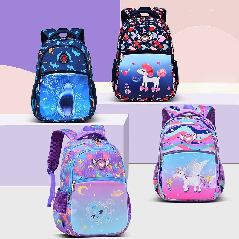 Girl Unicorn Boy Shark Fashion Large Capacity Schoolbags for Students New Grade 1-3-6 Children Cute Cartoon Waterproof Backpacks