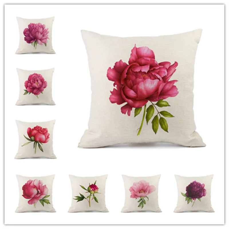 

Safflower Peony Rose Cushion Pillowcase Car Waist Cushion Cover Home Bedroom Decoration Pillowcase throw pillows pillow case