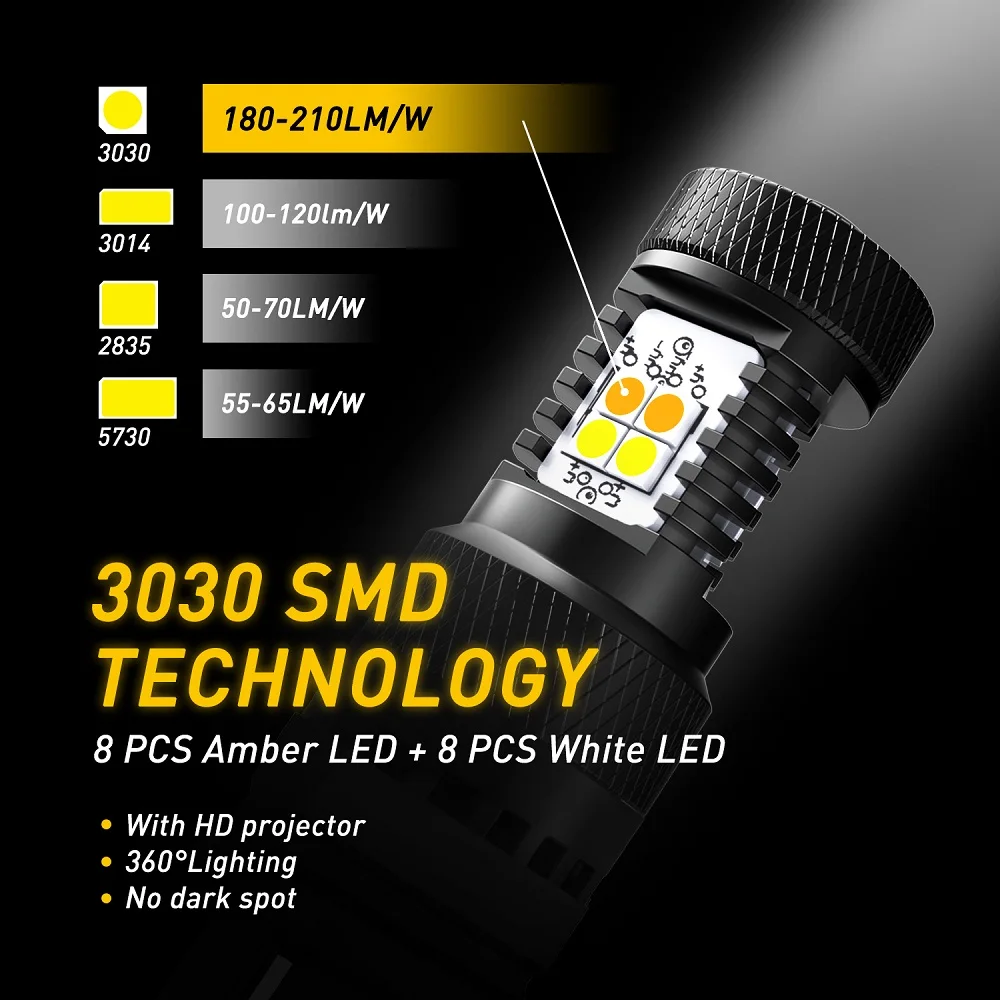 Фото 2 шт. AUXITO T25 3157 P27/7 Вт светодиодные лампы DRL двойной цвет желтый белый переключаемый указатель поворота индикаторная лампа авто огни 12 В №4