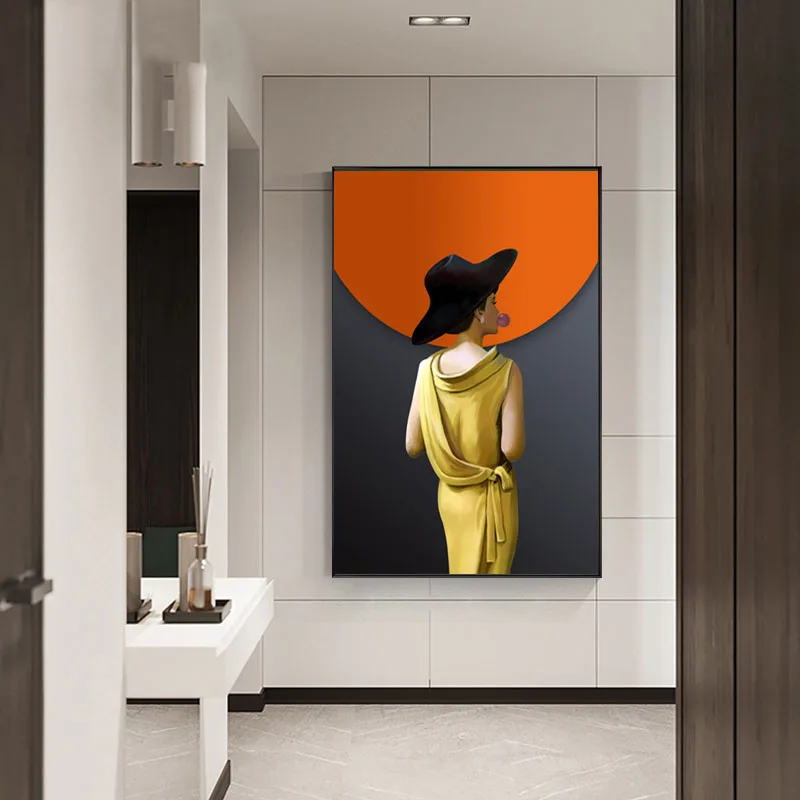 

Nordic Luxury Orange Bubble Blowing Beauty Character Canvas Paionting Fahion Women Posters Prints Minimalist Wall Art Home Decor