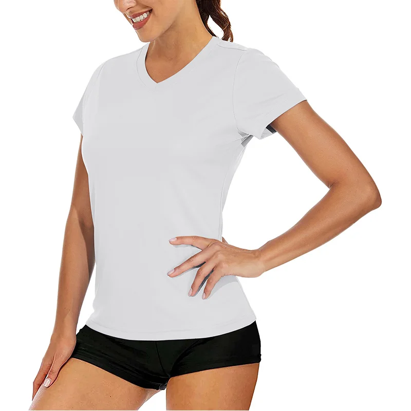

Women's UV-proof Short Sleeve T-shirt Summer Quick Dry Tees Solid Color V-neck Workout UPF50+ Sun Protection Tops