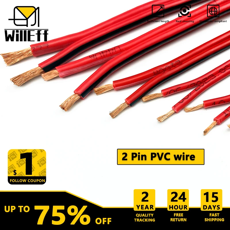 2-pinowy przewód elektryczny Przewód miedziany Płaski podwójny do samochodowej lampy LED Okablowanie AWG 14 16 18 19 20 22