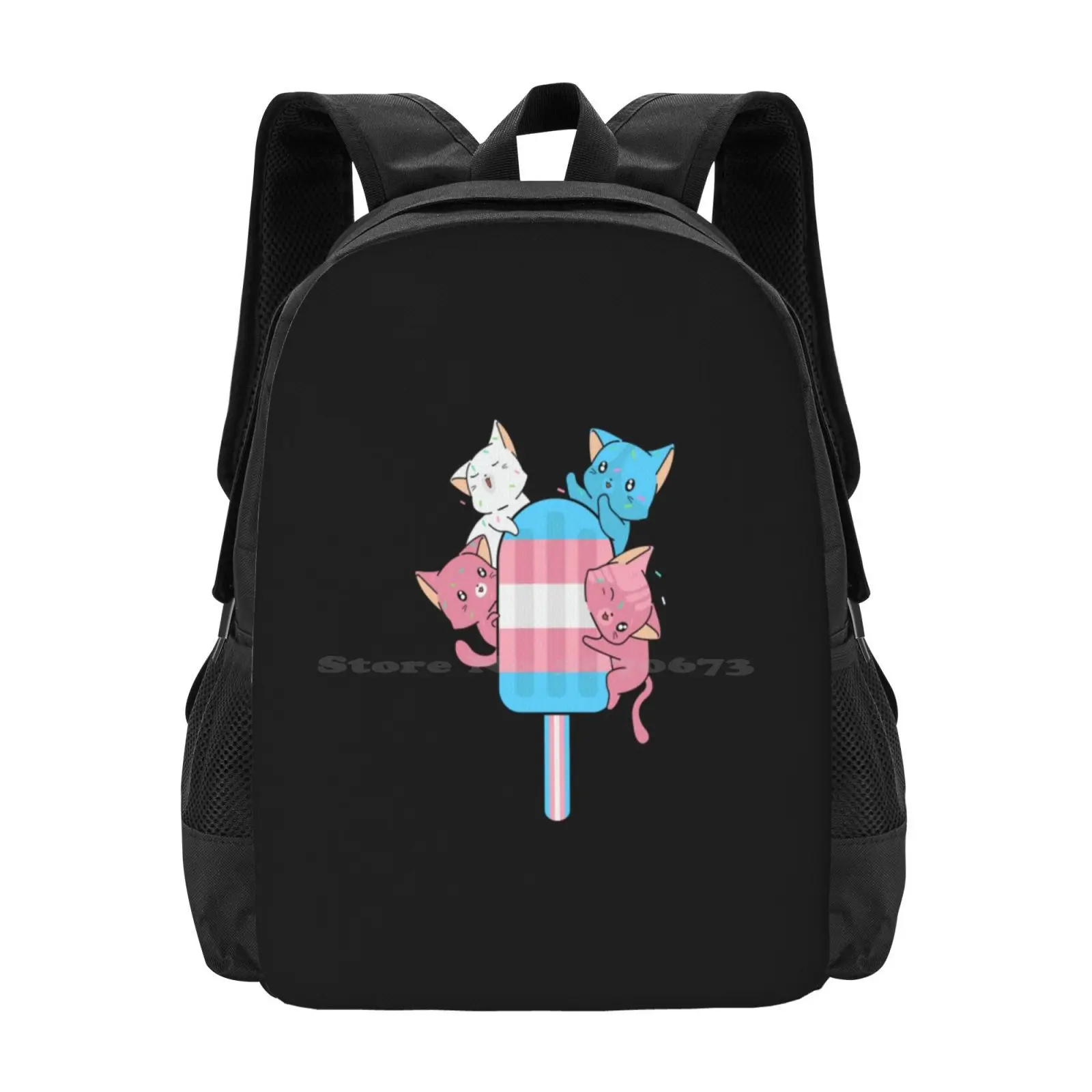 Flag Cats And A Popsicle Teen College Student Backpack Pattern Design Bags Cats Popsicle Ice Lolly Ice Pop Trans Rights Purride