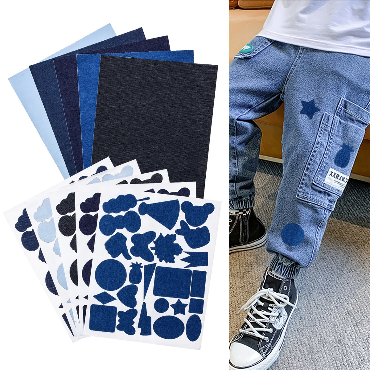 

20x25cm Self Adhesive Imitation Denim Cloth Patch For Kids Clothes Trousers, Repair T-Shirt Jean Jacket Shorts Iron On/Sew Patch