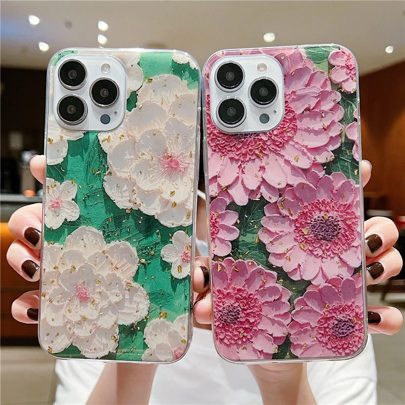 Чехол в винтажном стиле с цветочным рисунком зернистая Золотая фольга подходит