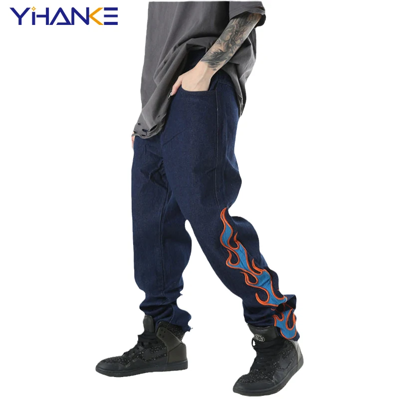 Flame Embroidery Men's Straight Jeans European and American High Street Tide Brand Hip Hop Casual Jeans for Men and Women