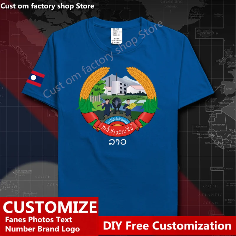 

Laos Country Flag T shirt DIY Custom Jersey Fans Name Number Brand LOGO Cotton T-shirts Men Women Loose Casual Sports T-shirt