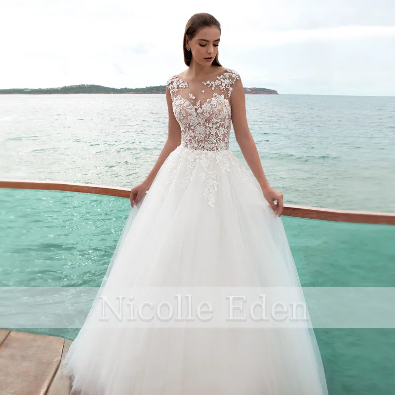 

Nicolle Eden Wedding Dress For Bride 2022 Scoop Backless Princess Tulle Satin Custom Made Lace Appliques Robe De Soirée
