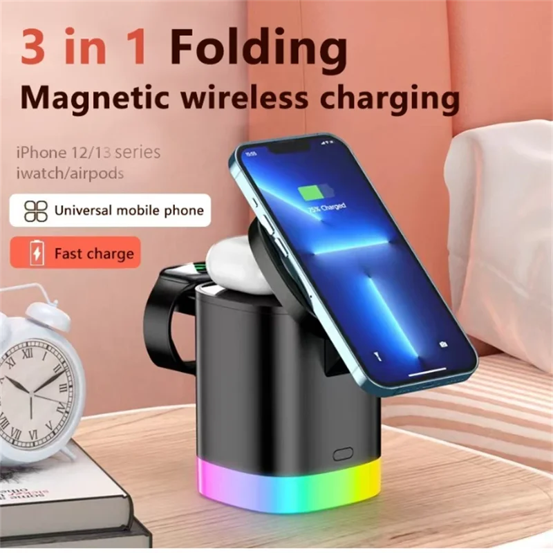 

3in1 Magnetic Wireless Charger for iphone 12 13 Pro Max 15W Foldable Charging Station for Airpods Pro Apple Watch 7 6 5 4 3 2 1