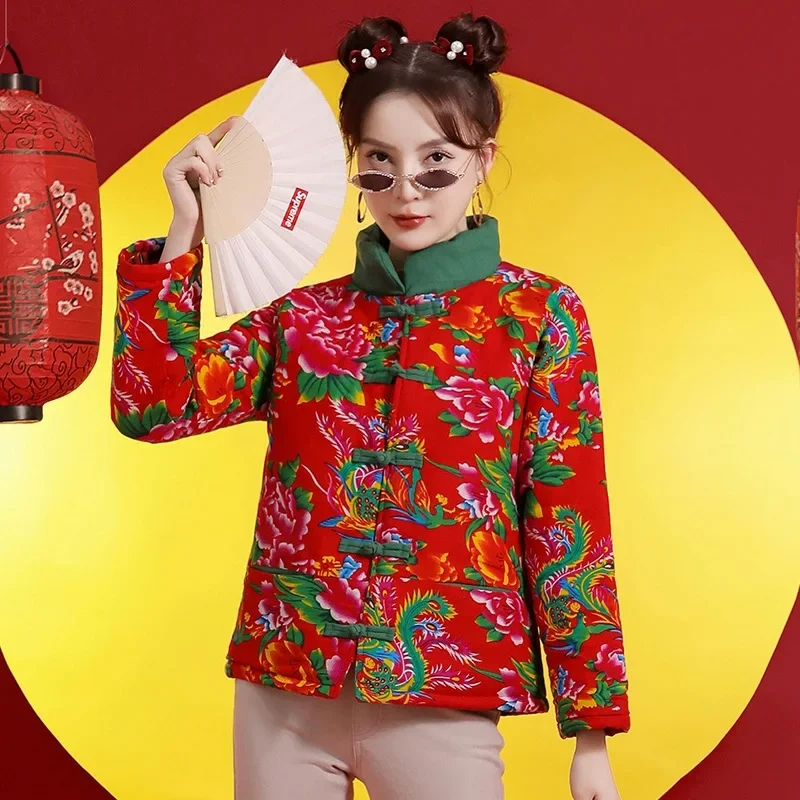 Новинка 2025 года северо-восточная куртка с большим цветком и этническим ветром