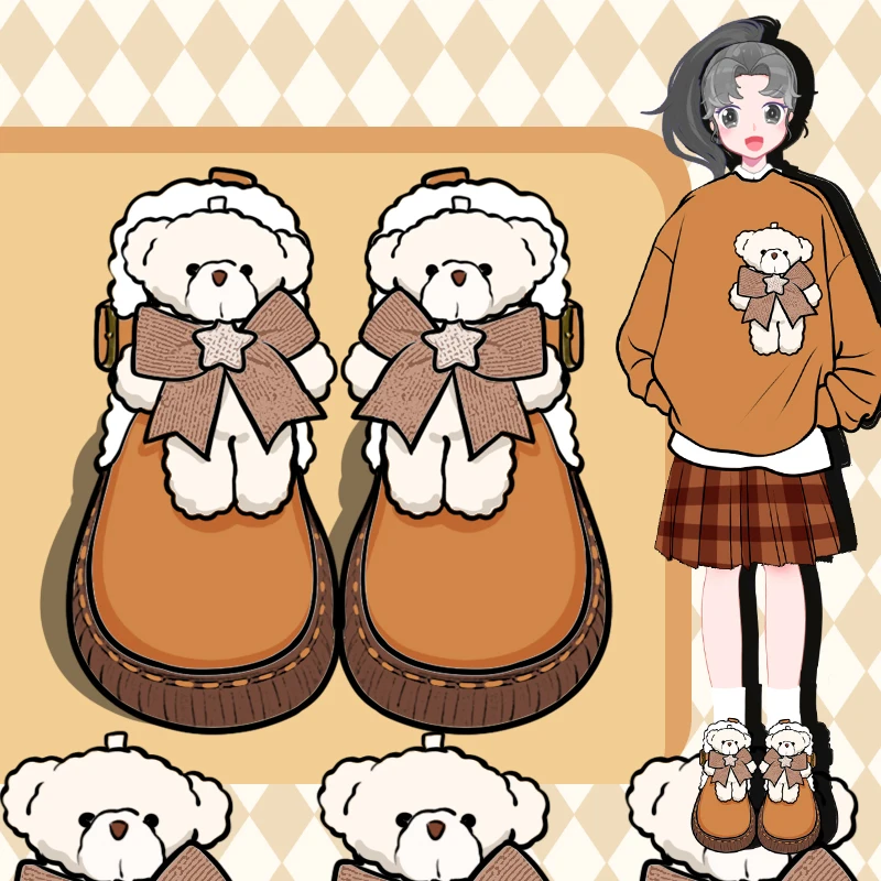 Плюшевые ботинки для девочек Amy and Michael Kawaii женские зимние теплые туфли с