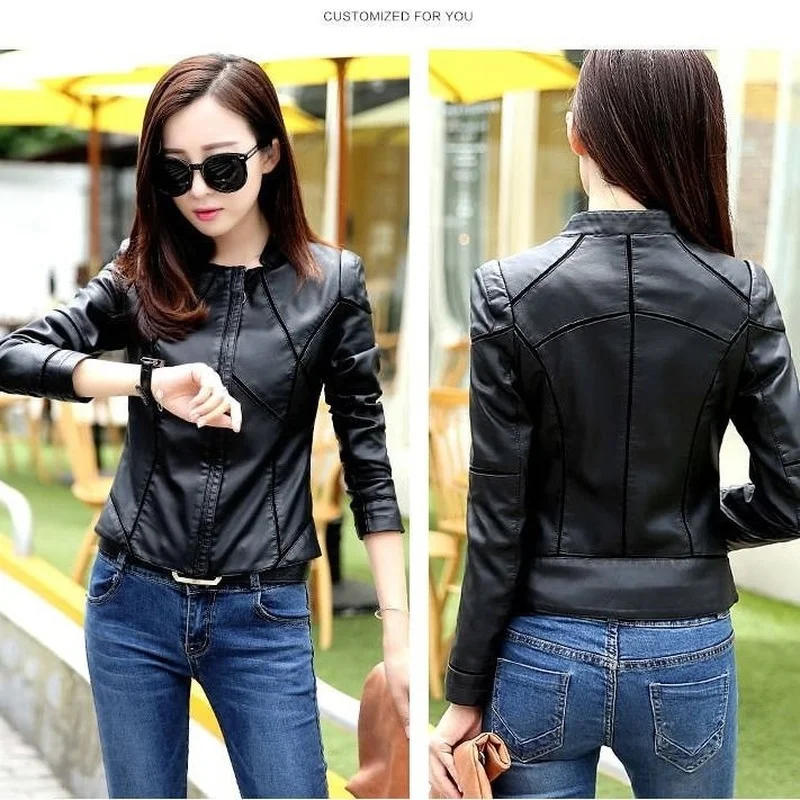 2022 New Leather Jacket Women's Short Style Women's Korean Style Stand Collar Leather Jacket Leather Jacket