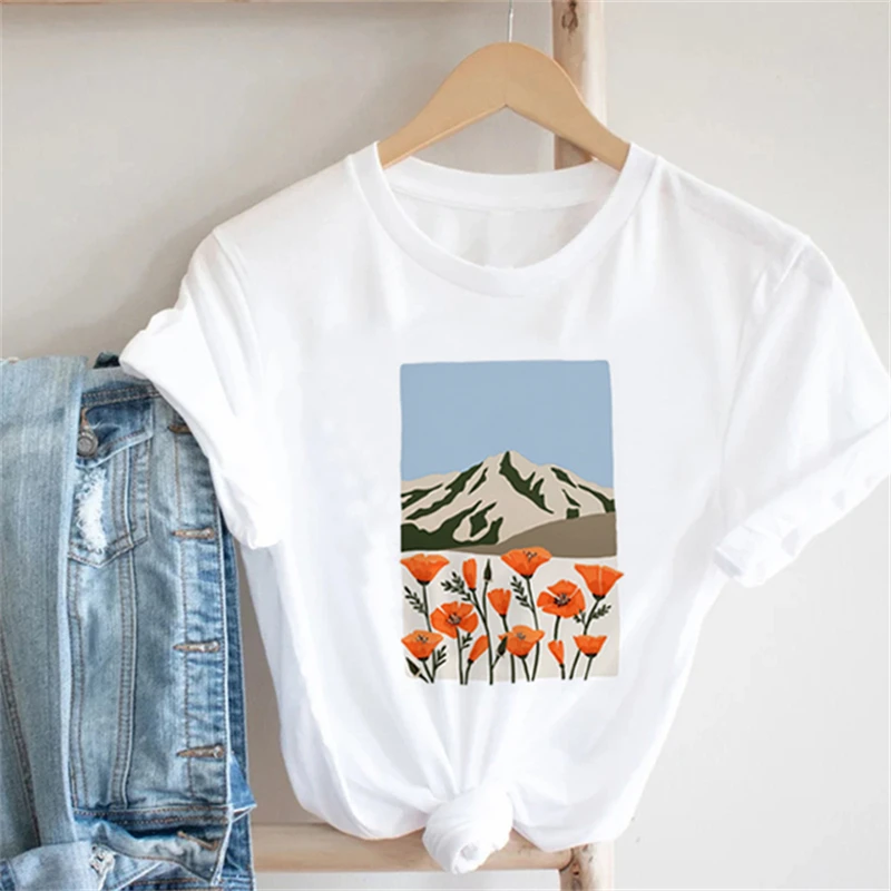 

Kawaii Sweet Girly Printed T-shirt Fashion Casual Women's Printed Women's T-shirt Comfortable Short Sleeve Top White Women's T-s