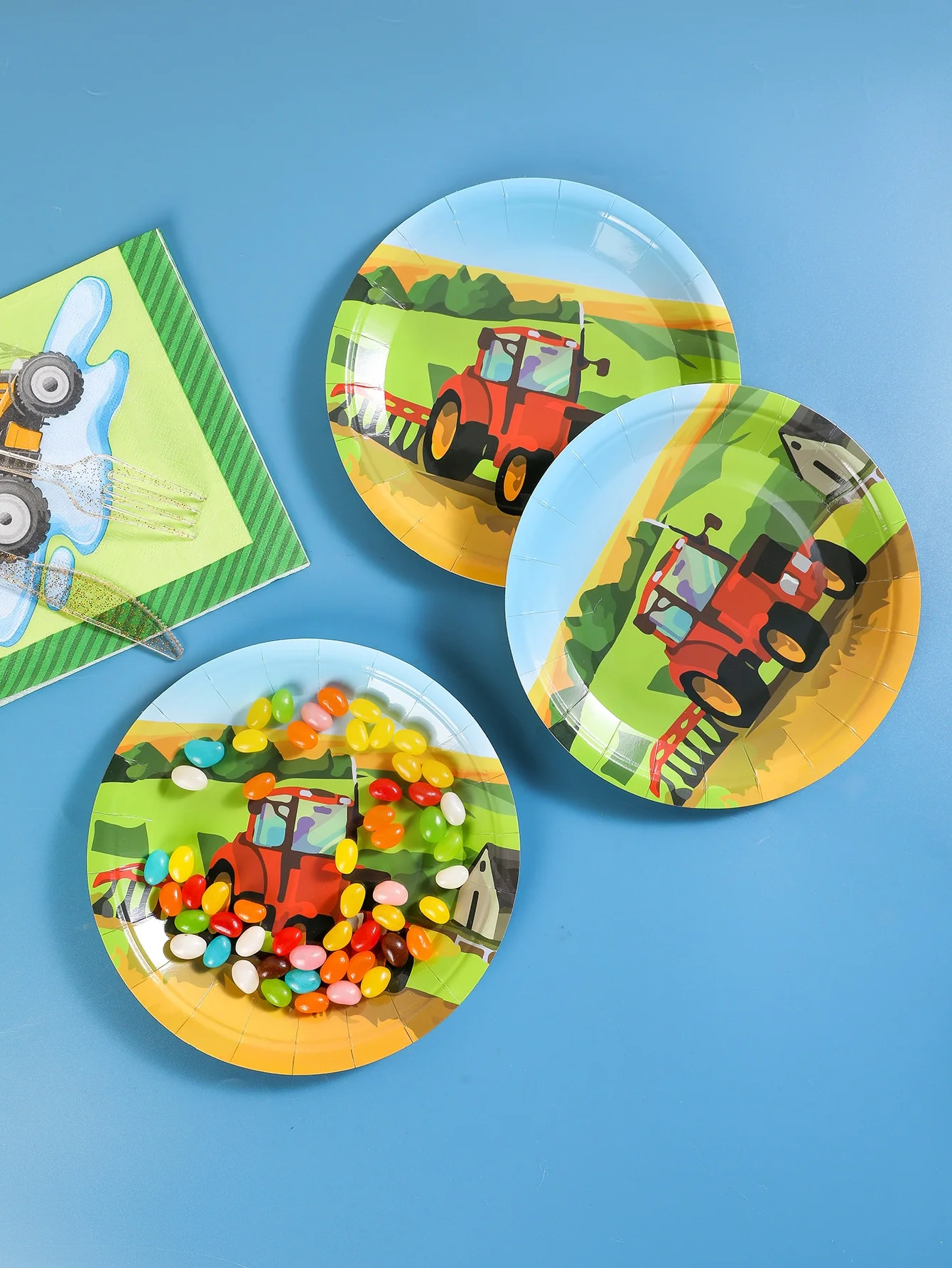 

10Pcs 7inch Cartoon Car Tractor Disposable Plates Baby Shower Paper Dessert Plates Birthday Decorations Favors Party Supplies