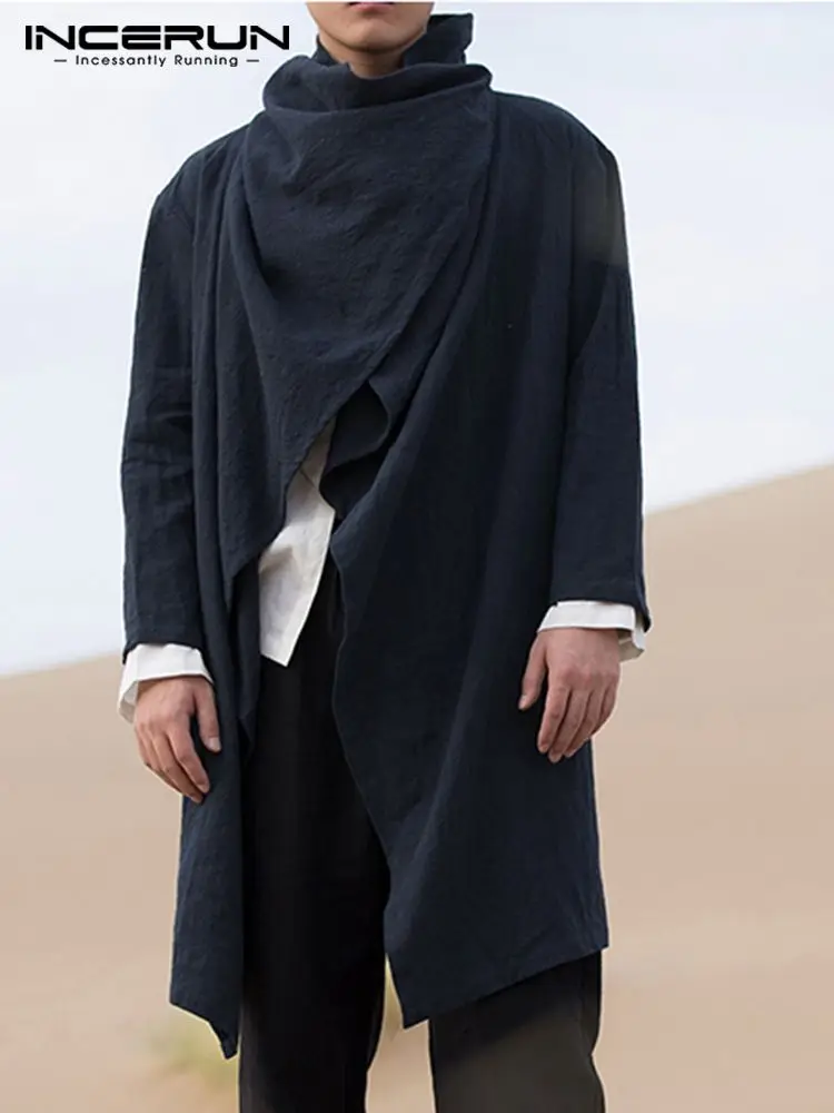 

Casual Loose Solid Tops INCERUN New Men Hot Sale Blends Turtleneck Irregular Coats Simple Long Sleeve Top Cardigan Jackets S-5XL