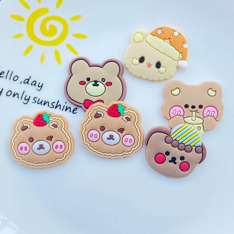 

10 Pcs New Cute Cartoon Strawberry Bear Series Soft Glue Flat Back Scrapbook DIY Party Hairpin Accessories Craft