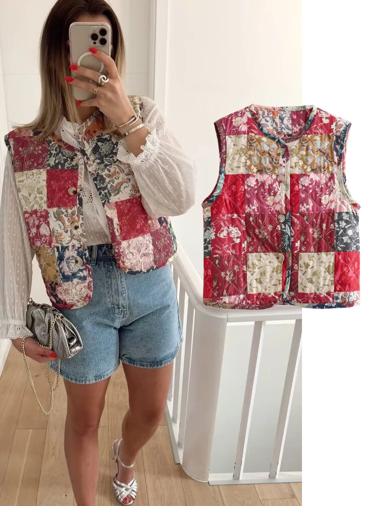 

Жилет женский пуховой с принтом, х/б, на осень/зиму