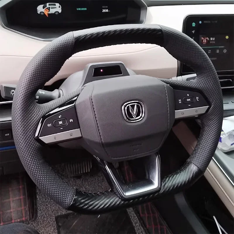 

Кожа из углеродного волокна для Changan CS55 PLUS UNIV UNI V, чехол на руль автомобиля, защитные автомобильные аксессуары, черный цвет