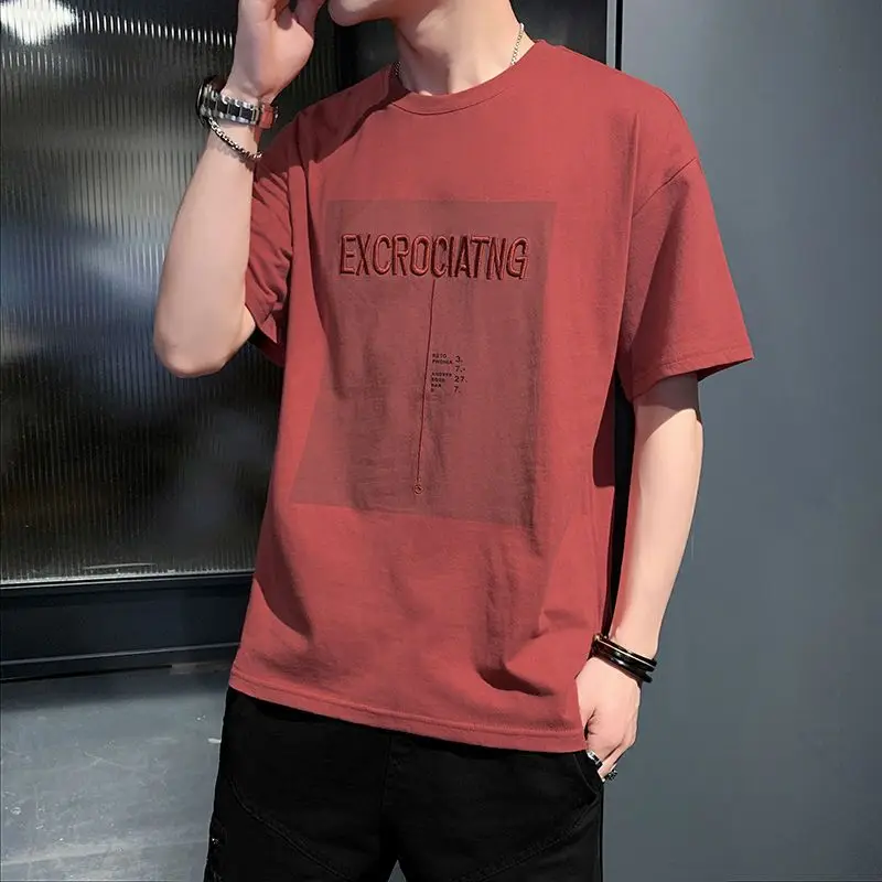 

Loose Streetwear Man Fashion Casual T-Shirts Pullovers Handsome Round Neck Short Sleeve Men's Clothing 2023 Spring Summer Thin