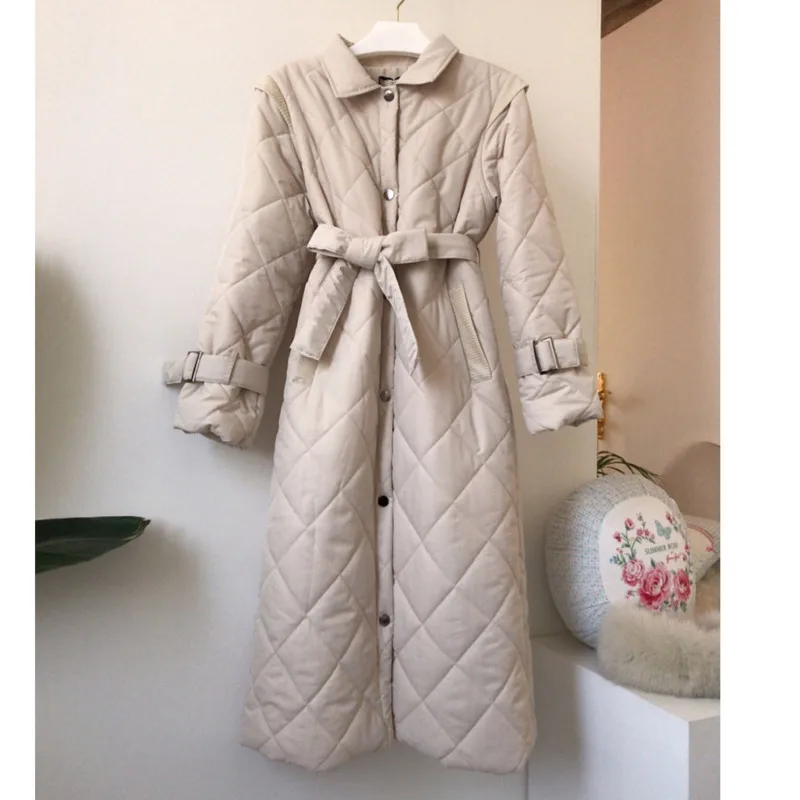 2021 Autumn and Winter New Korean Chic Women's Thickened Thermal Insulation Lapel Casual Cotton Jacket Diamond Quilted Jacket