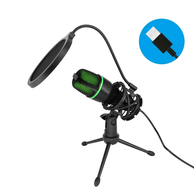 Professional USB Condenser Microphone Live Streaming For PC Laptop Video Games Youtube Podcasts