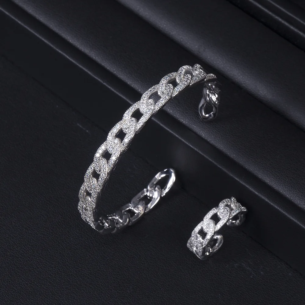 

Simple Luxury Zircon Jewelry Set For Women Ladies Link Chain Bracelet Bangle Cuff Ring Wedding Party Accessory bijoux femme luxe