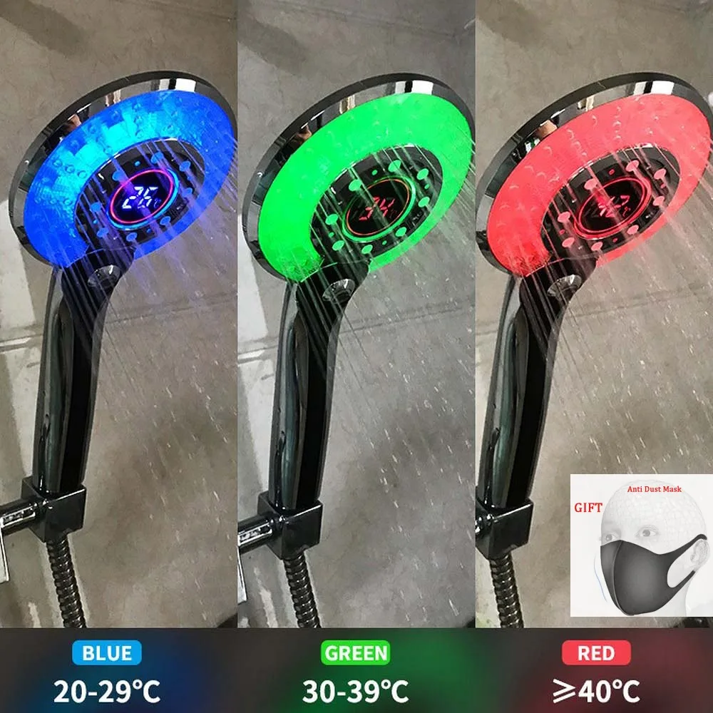 

NEW 2021 LED Shower Head Digital Temperature Control Shower Sprayer Spraying Mode Water Saving Shower Filter chuveiro