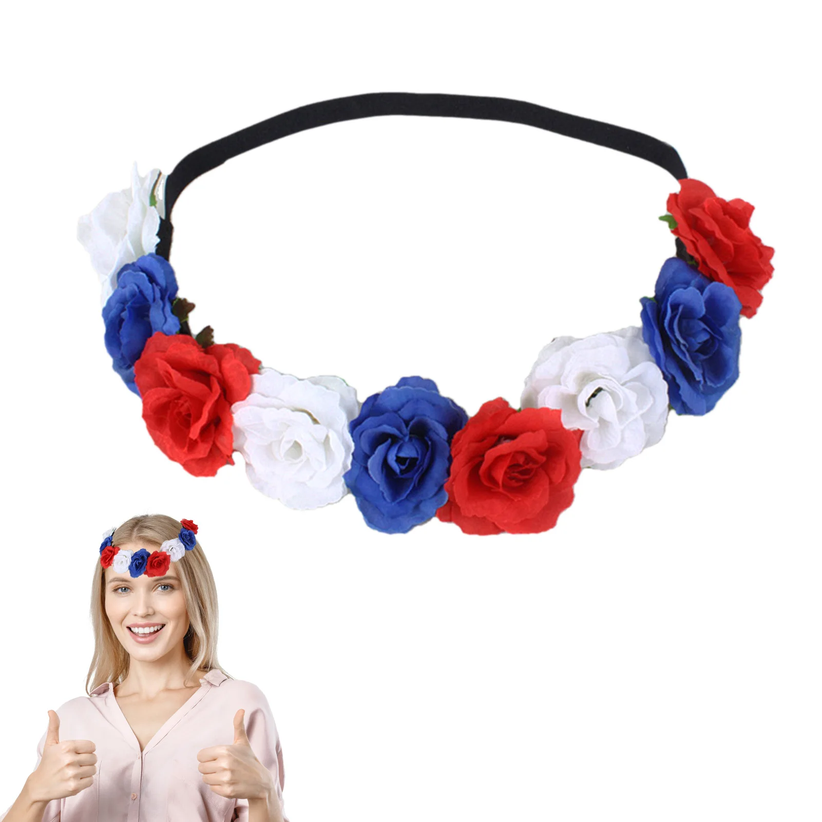 

British Flag Color Flower Headband Women Flower Headband Wreath British Flower Crown Hair Wreath Wedding Party Festival Photos