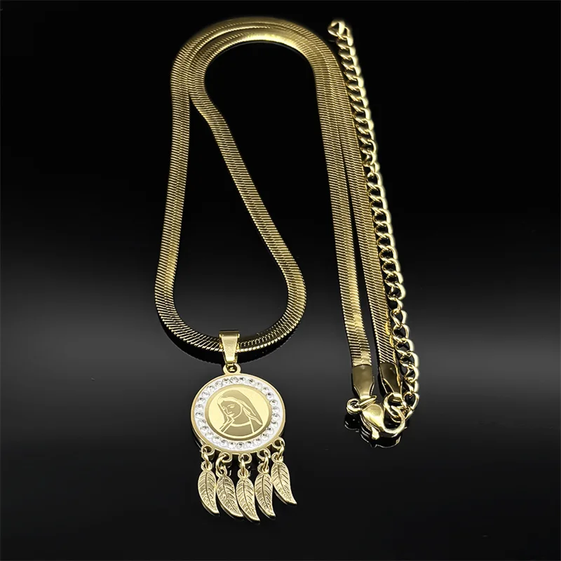 Винтажное ожерелье с подвеской в виде листьев Девы Марии и кристаллами женское