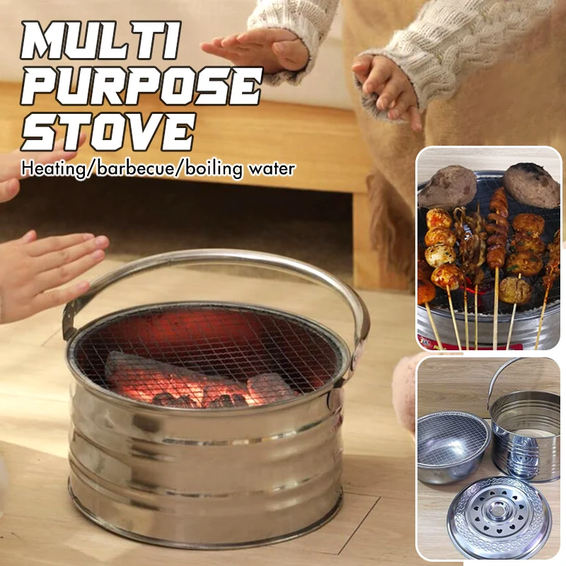 

Winter Stainless Steel Brazier Charcoal Heating Stove Camping Survival Burning Branches Outdoor Stove Portable Grilling Stove