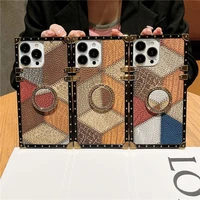 retro square leather case for xiaomi mi 11 10 lite x3 redmi 9t 9a 9c 8a 7a note 10 9 s 8 7 pro 10s 9s ring holder for phone case