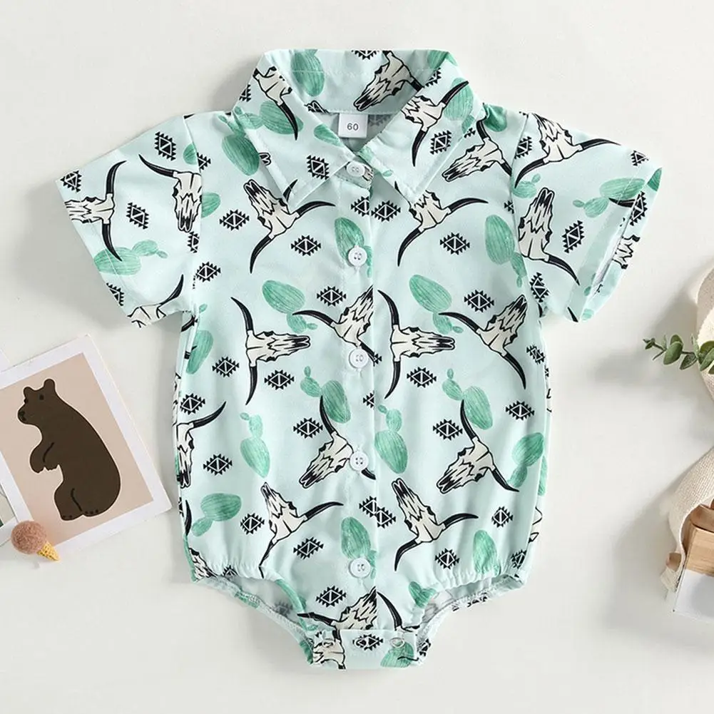 

Baby Boy Clothes Cow Print Onesie Romper Short Sleeve Shirt Bodysuit Cowboy Up Clothes Dress Country Button C8N2