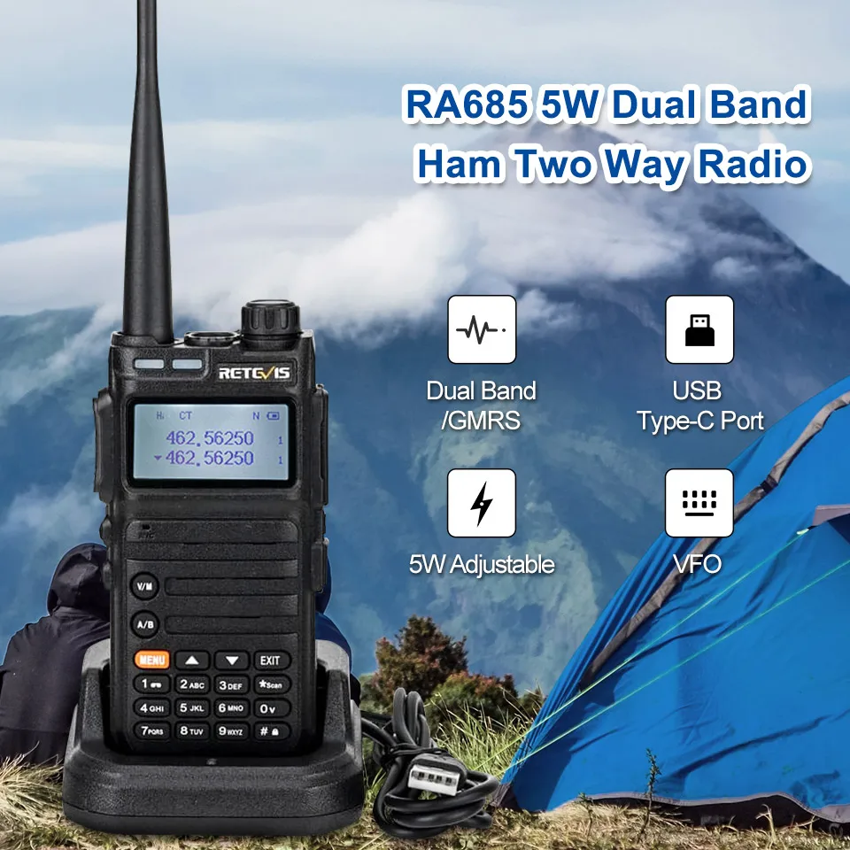 retevis ra685 walkie talkie ham two way radio stations long range walkie talkies profesional uhf vhf usb type c charger 5w gmrs free global shipping