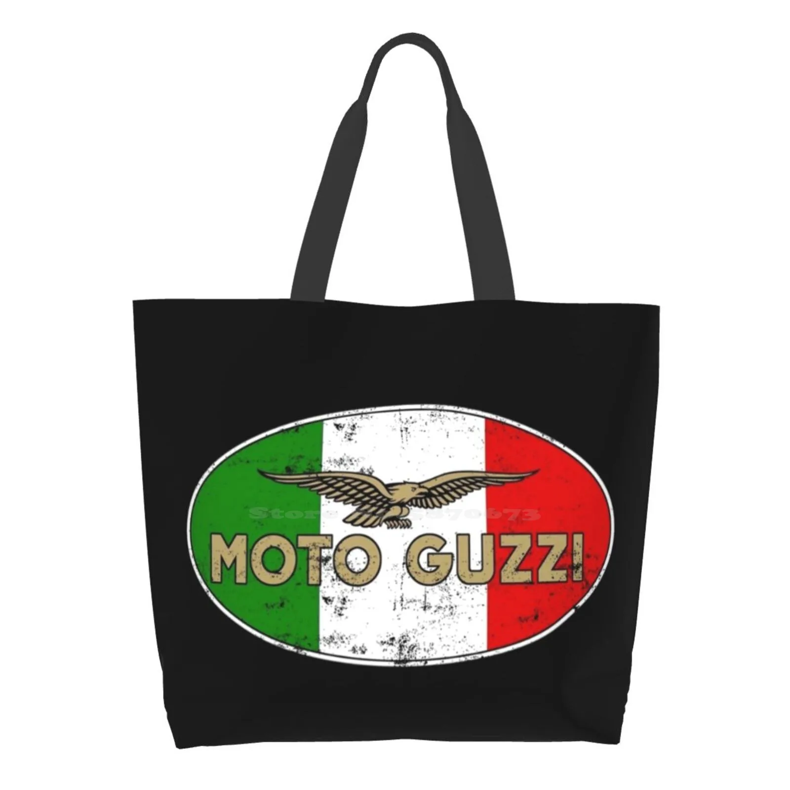Moto Guzzi - Vintage Classic Motorcycle Logo Reusable Shopping Bag Tote Large Size Diavel Motorcycle Life Trendy Guzzisti